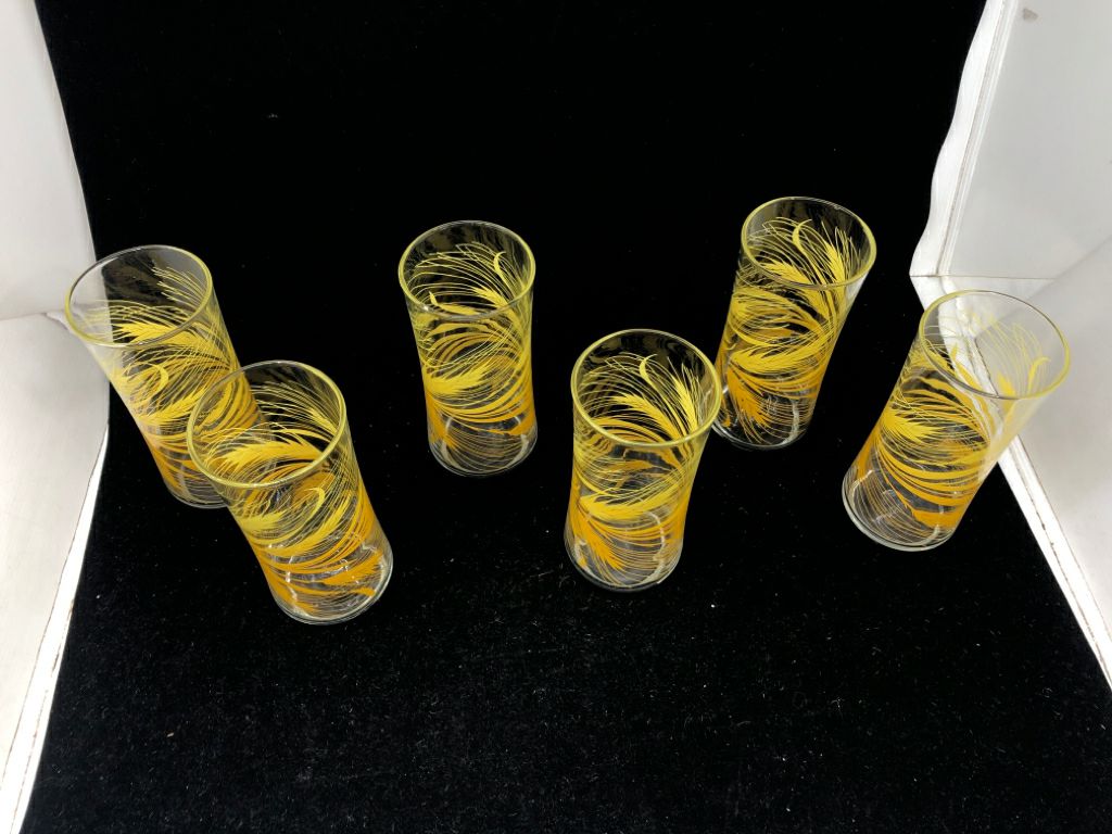 6PC YELLOW WHEAT PATTERN GLASSES.