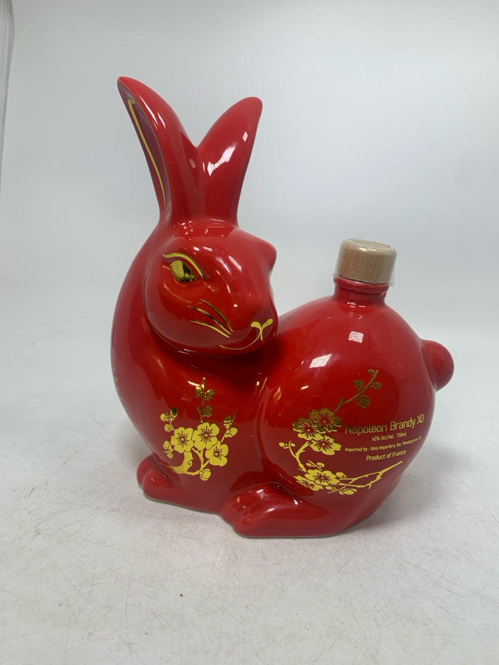 LUNAR NEW YEAR NAPOLEON BRANDY CERAMIC RABBIT EMPTY DECANTER.