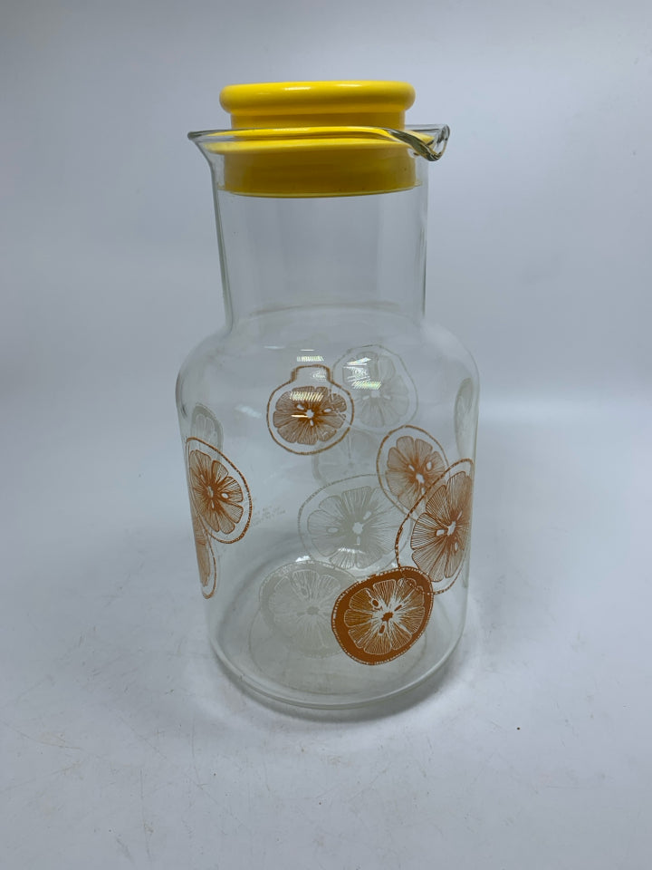 VTG CLEAR GLASS JUICE CARAFE ORANGES/LEMONS #3520.