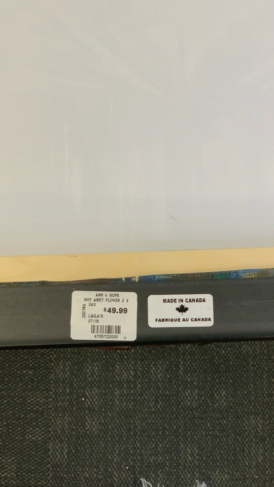 BROWN TEAL ABSTRACT CANVAS IN BLACK WOOD FRAME.