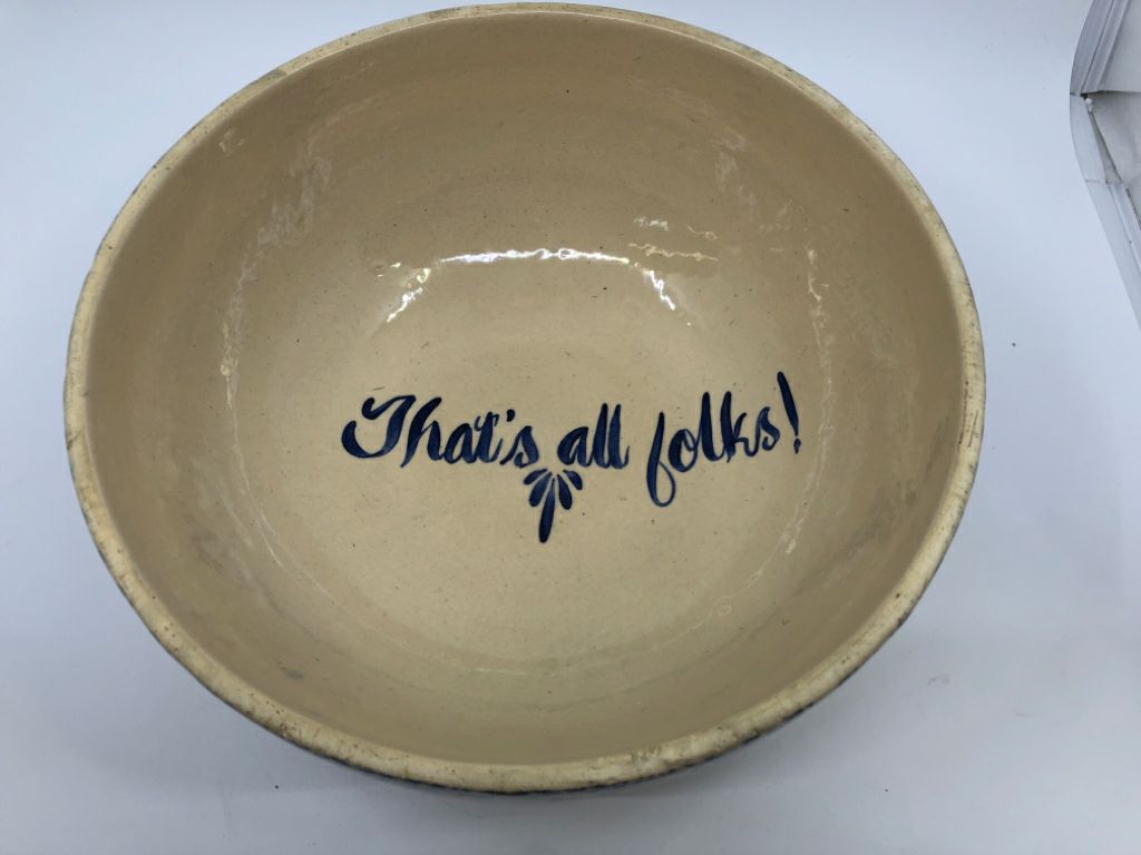 BLUE POTTERY POPCORN BOWL.