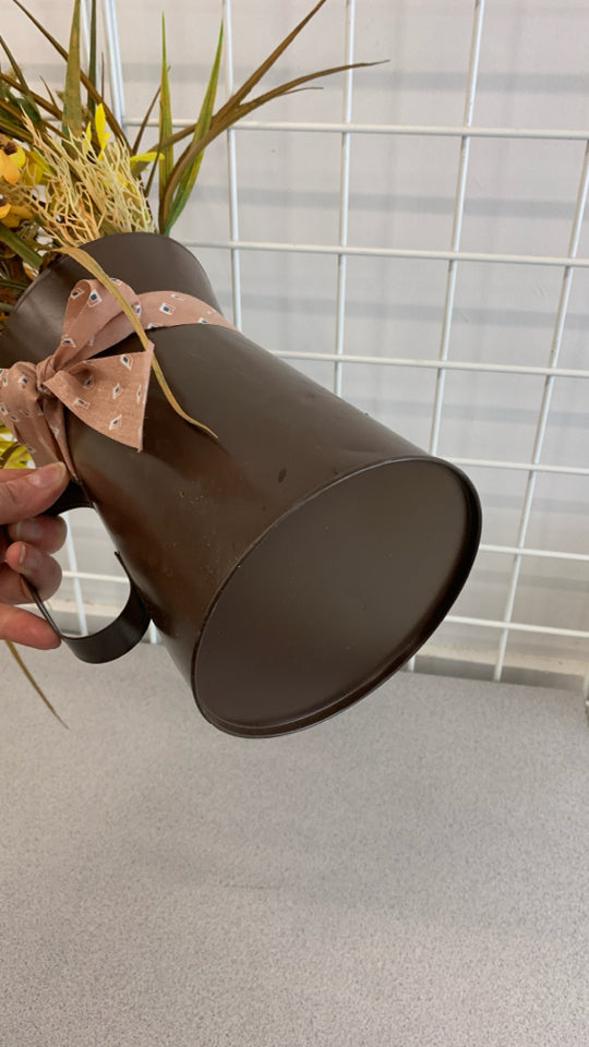 FALL FLORALS IN METAL PITCHER.