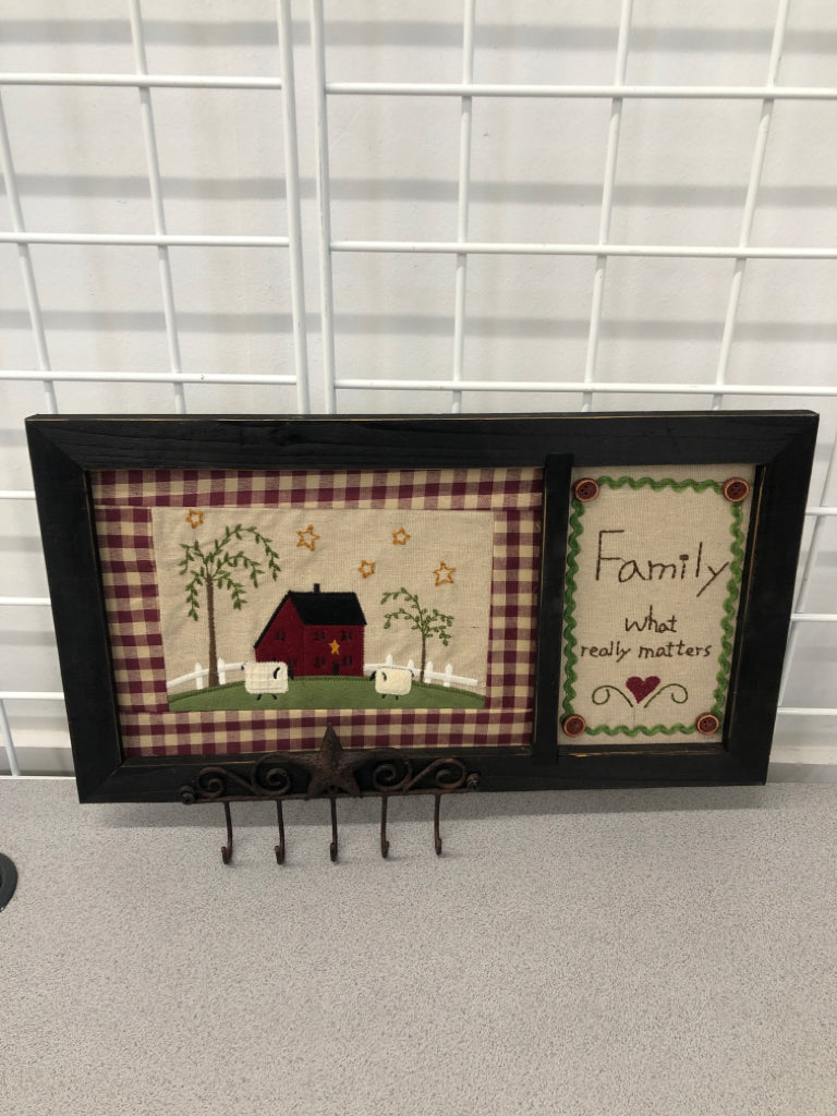 PRIMITIVE FAMILY IS WHAT MATTERS WALL HANGING W/HOOKS.