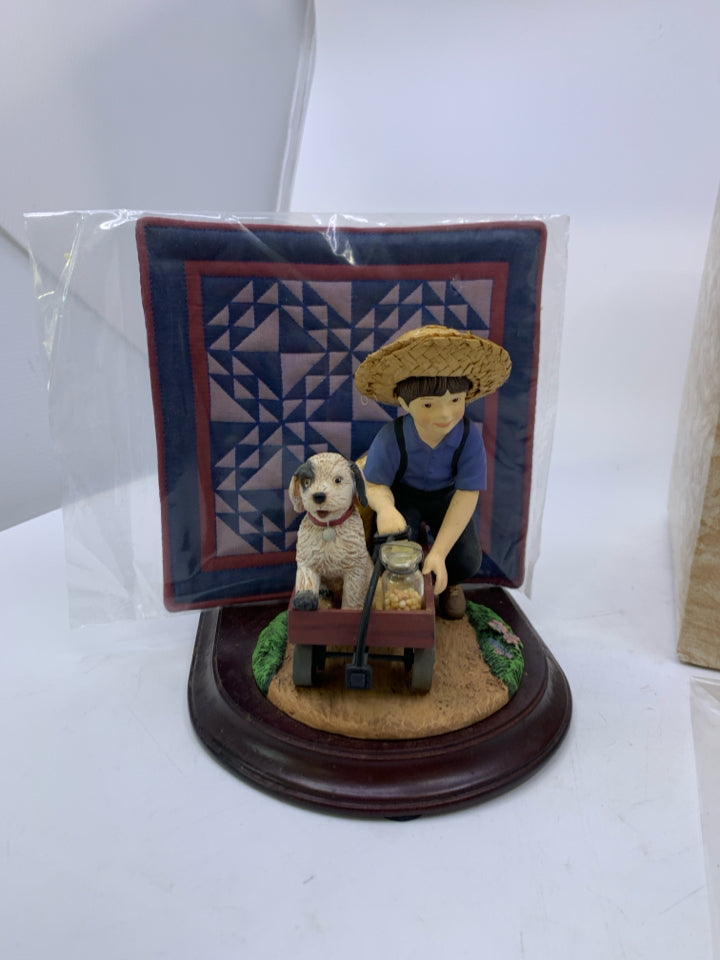 BOY WITH DOG + QUILT- AMISH HERITAGE COLLECTION.