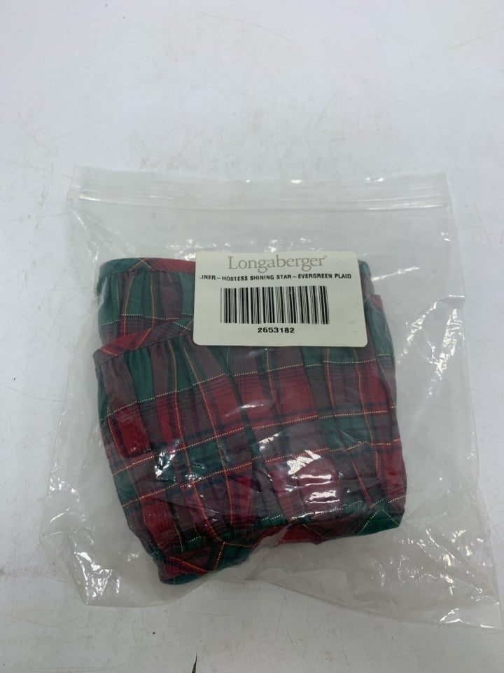 LONGABERGER HOSTESS SHINING STAR EVERGREEN PLAID LINER IN BAG.