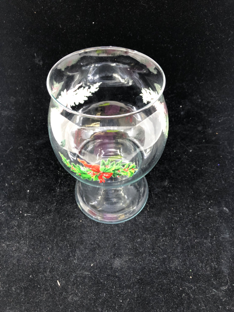 HOLLY GARLAND HURRICANE CANDLE HOLDER.