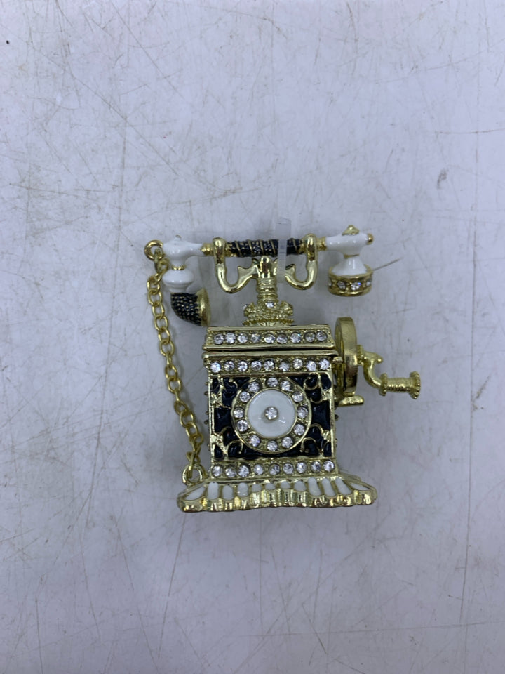 MINI BLACK/WHITE JEWELED TELEPHONE.