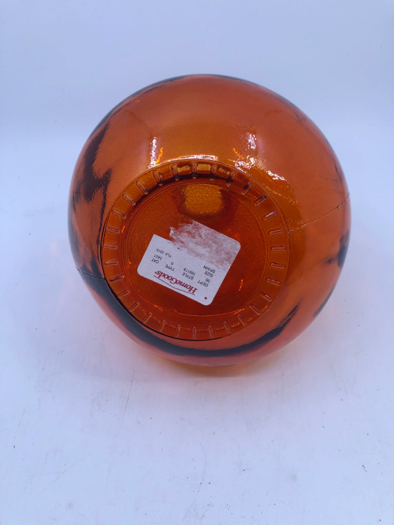 ROUND ORANGE GLASS VASE.