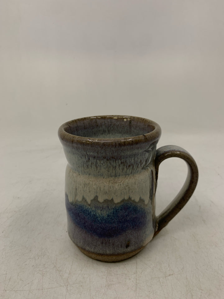 WHITE/ BLUE GLAZE POTTERY MUG