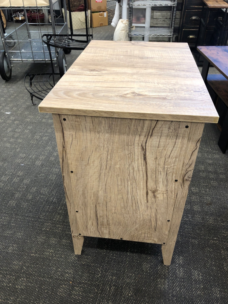 LIGHT WOOD END TABLE W/ CUBBY AND STORAGE.
