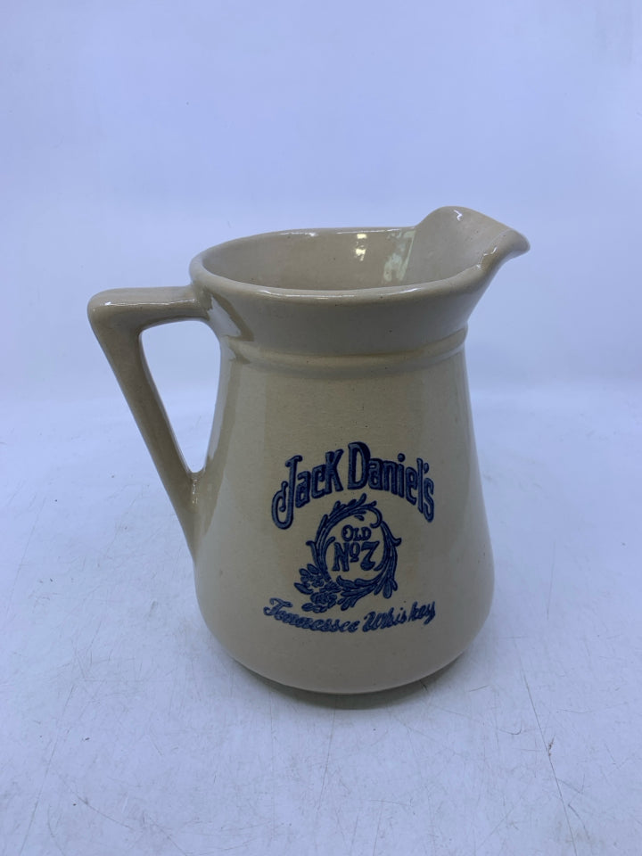 TAN POTTERY JACK DANIELS PITCHER.