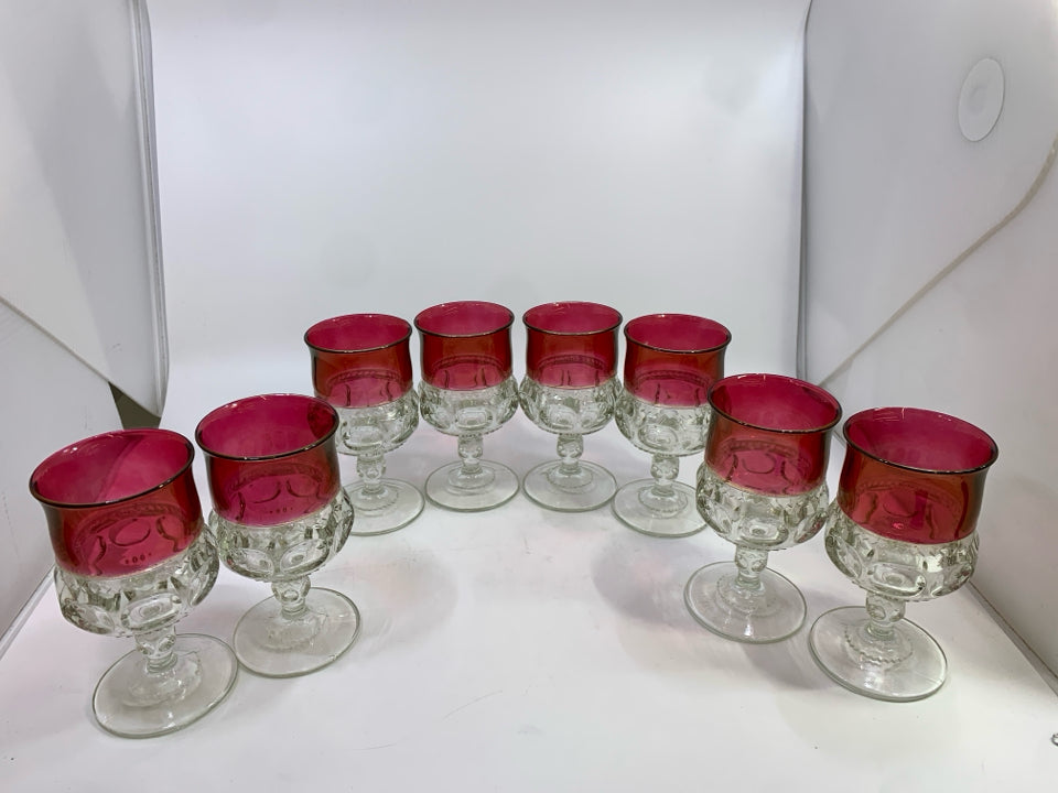8PC VTG KINGS CROWN RED WATER GOBLETS.