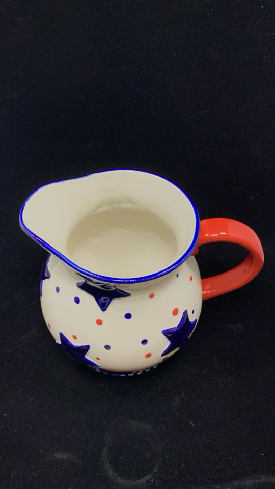 RED WHITE AND BLUE STARS CERAMIC PITCHER.