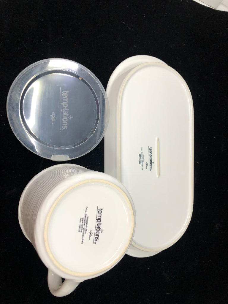 2PC WHITE CERAMIC SOUP & SANDWICH PLATTER W/LID TEMPATIONS.