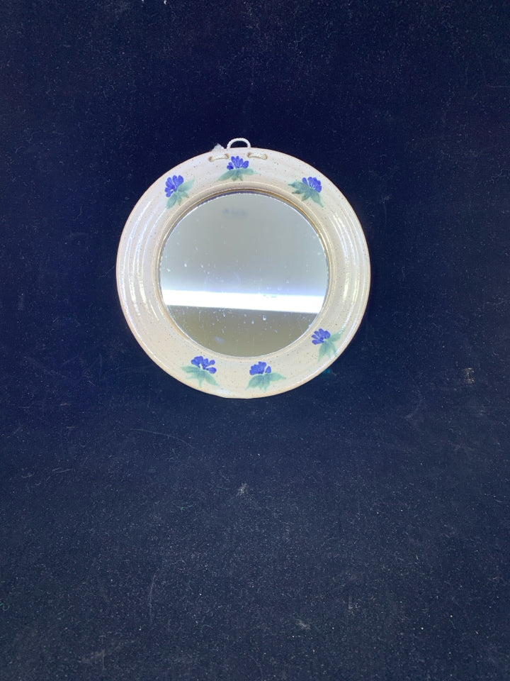 BLUE FLOWERS POTTERY FRAME MIRROR.