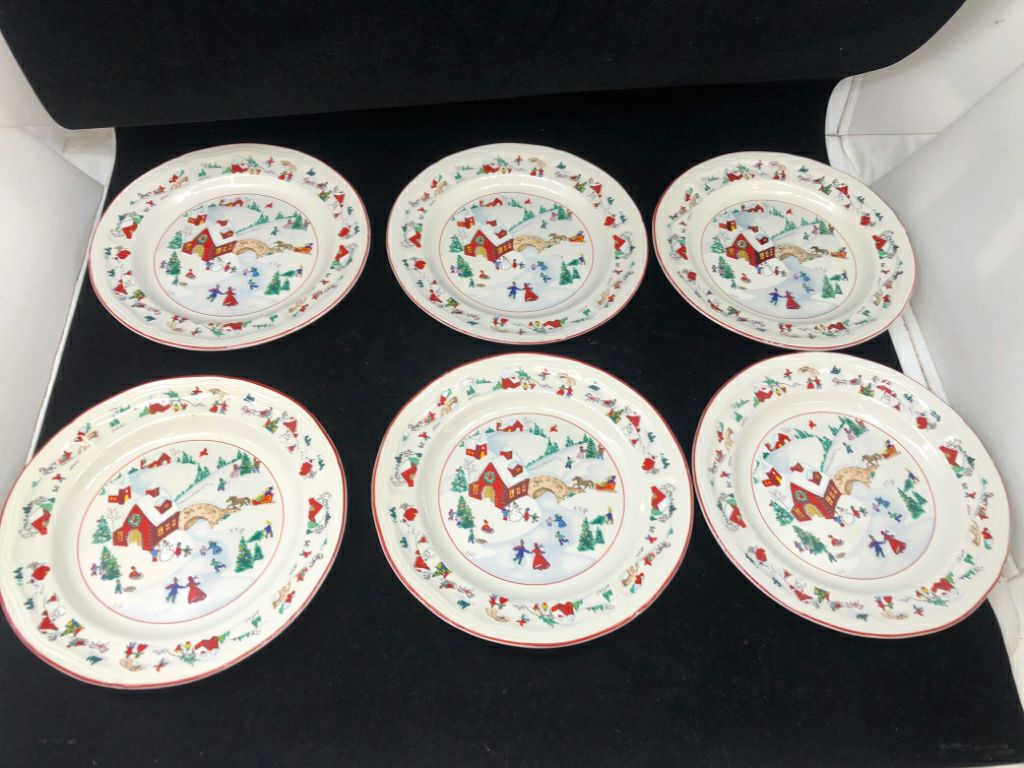 6 WINTER VILLAGE SCENE LUNCH PLATES.