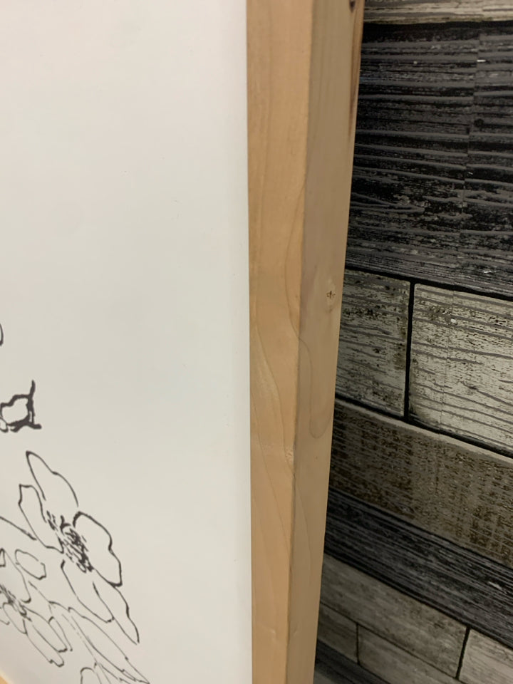 FLOWER LINE ART W/WOOD FRAME.