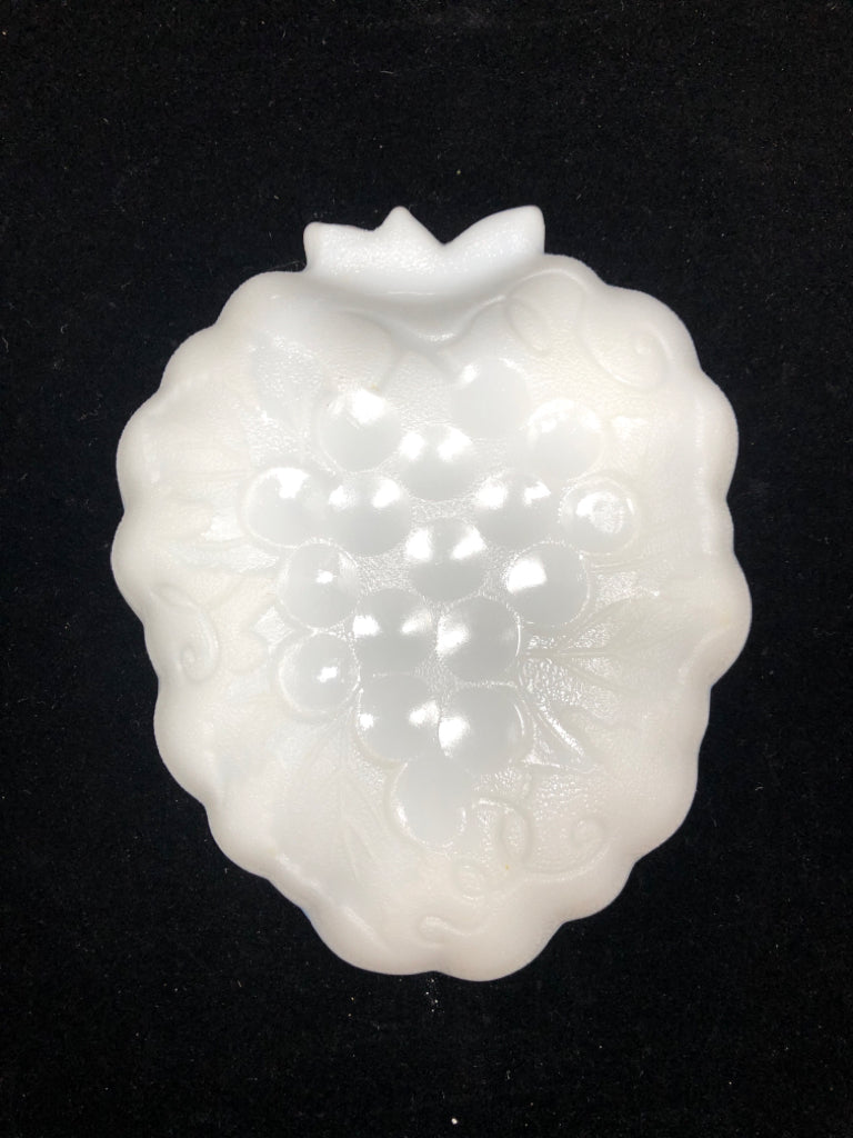 VTG RASPBERRY MILK GLASS DISH.