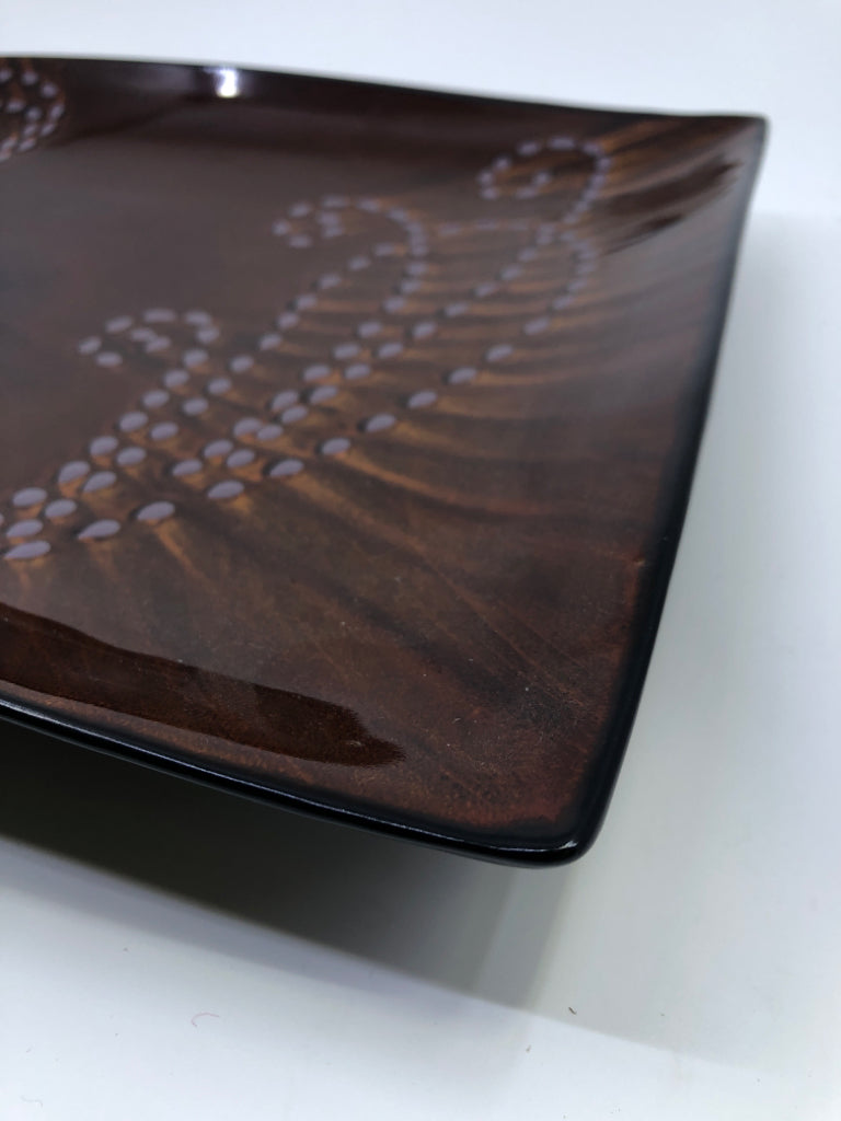 BROWN FLORAL RECTANGLE SERVING PLATE.