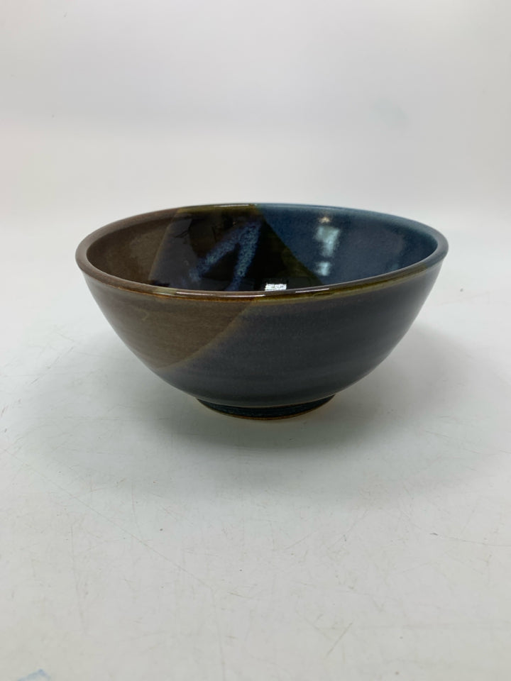 DIRTY BIRD POTTERY COLOR BLOCK BLUE/BROWN BOWL.