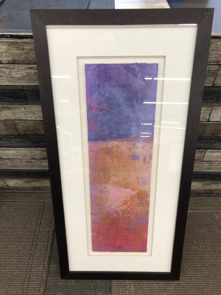 FRAMED PURPLE & ORANGE ABSTRACT PRINT.