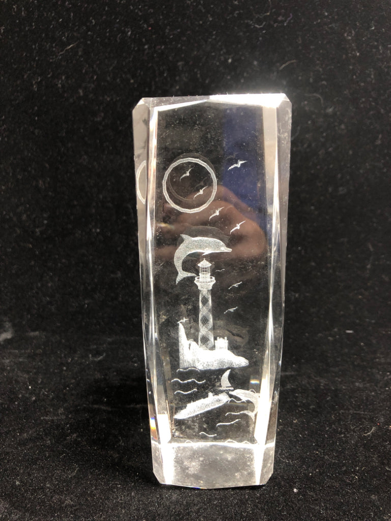 ETCHED DOLPHINS & LIGHTHOUSE GLASS.