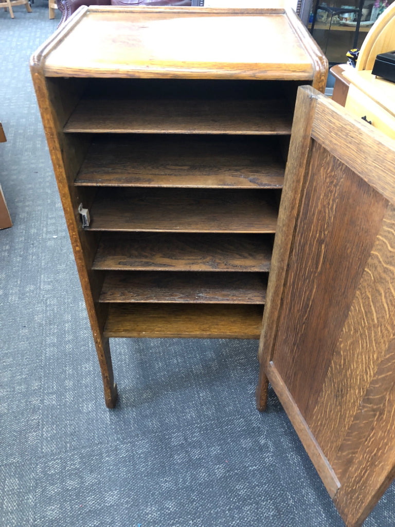 VTG WOOD PAPER/ VINYL FILE CABINET 6 SLOT.