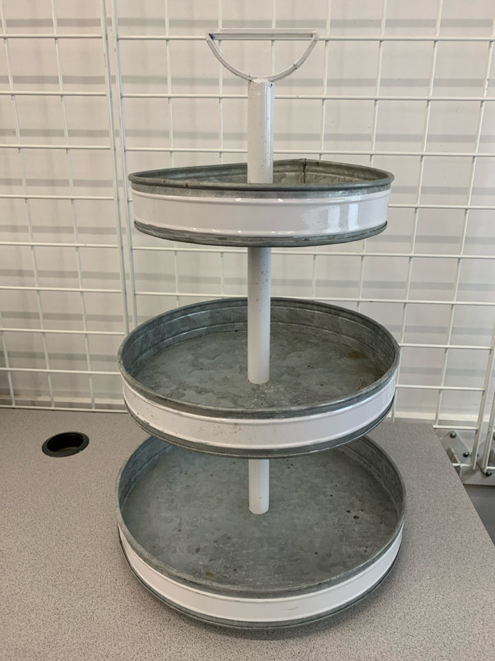 3 TIER GALVANIZED METAL SERVING TRAY.