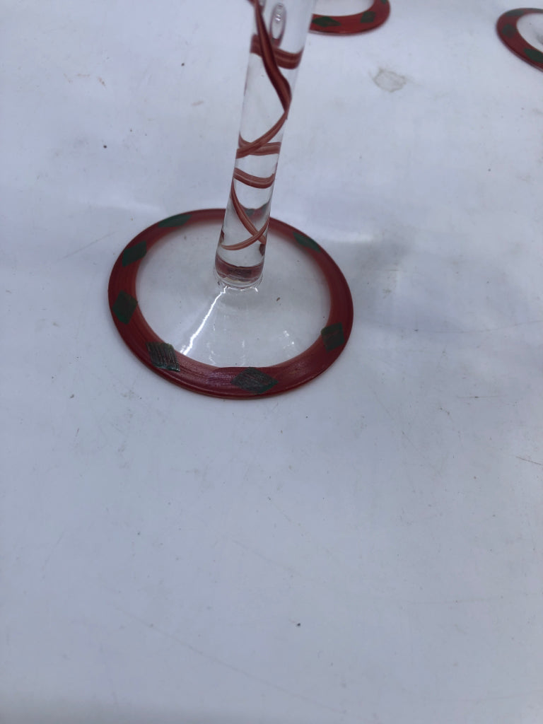 4 PAINTED CHRISTMAS CACTUS WINE GLASSES.