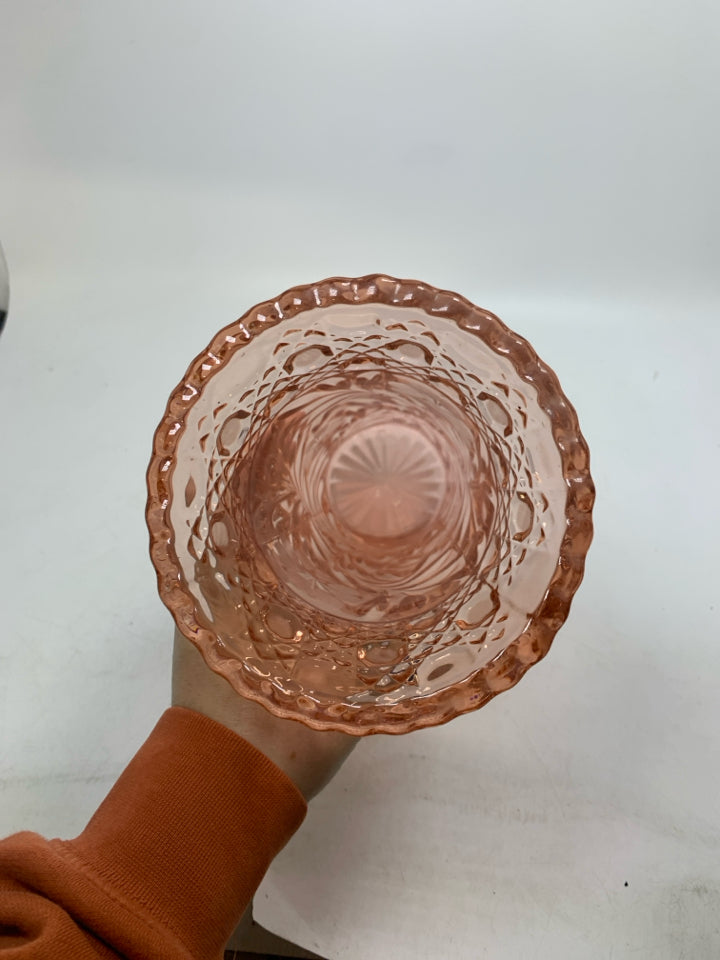 HEAVY PRESSED W/ ETCHED FLOWERS VASE.