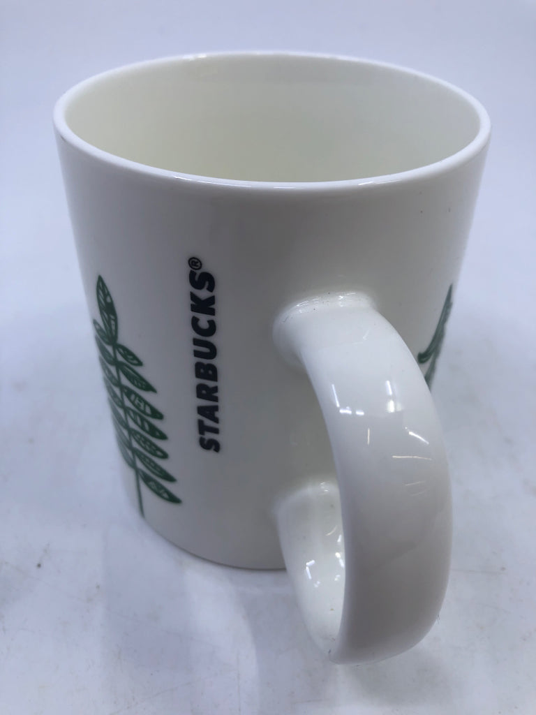 WHITE MUG W/ CHRISTMAS TREES- STARBUCKS.