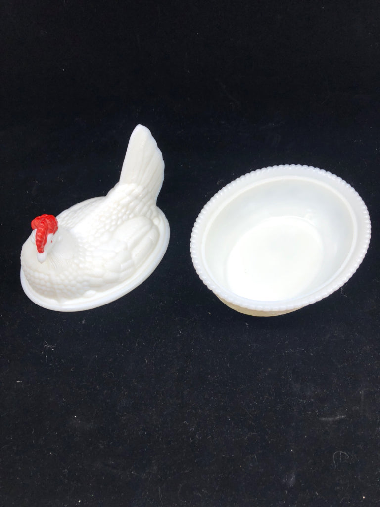 2pc VTG MILK GLASS HEN.