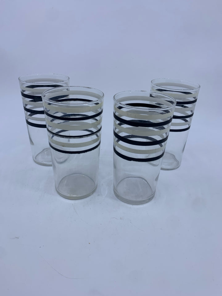 4 BLACK AND WHITE STRIPED GLASSES.