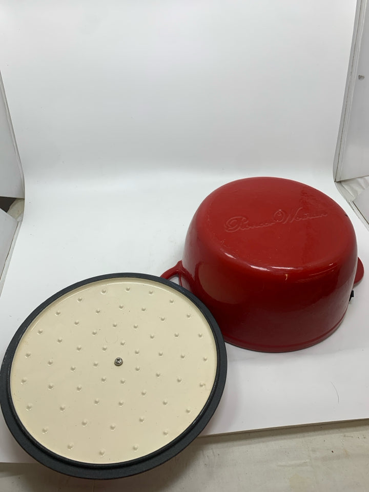 NWT RED DUTCH OVEN ENAMELED CAST IRON.