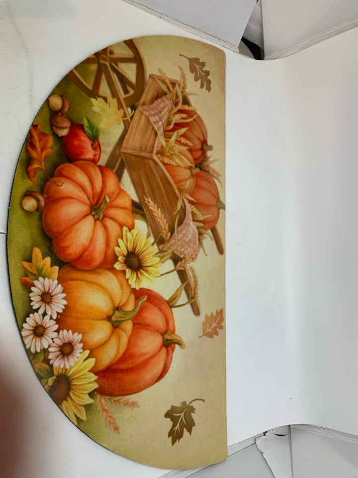 HALF MOON PUMPKINS IN WHEELBARROW SMALL RUG.