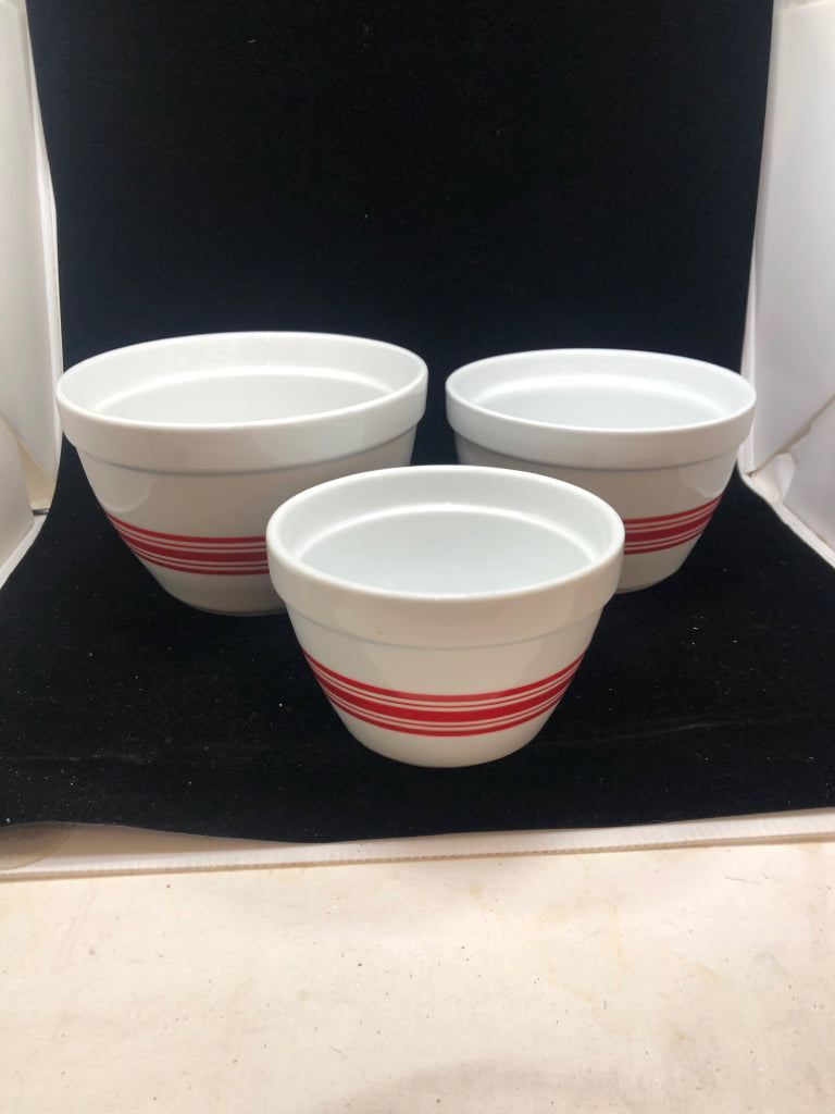 3PC RED STRIPE NESTING MIXING BOWLS - CRATE & BARREL.