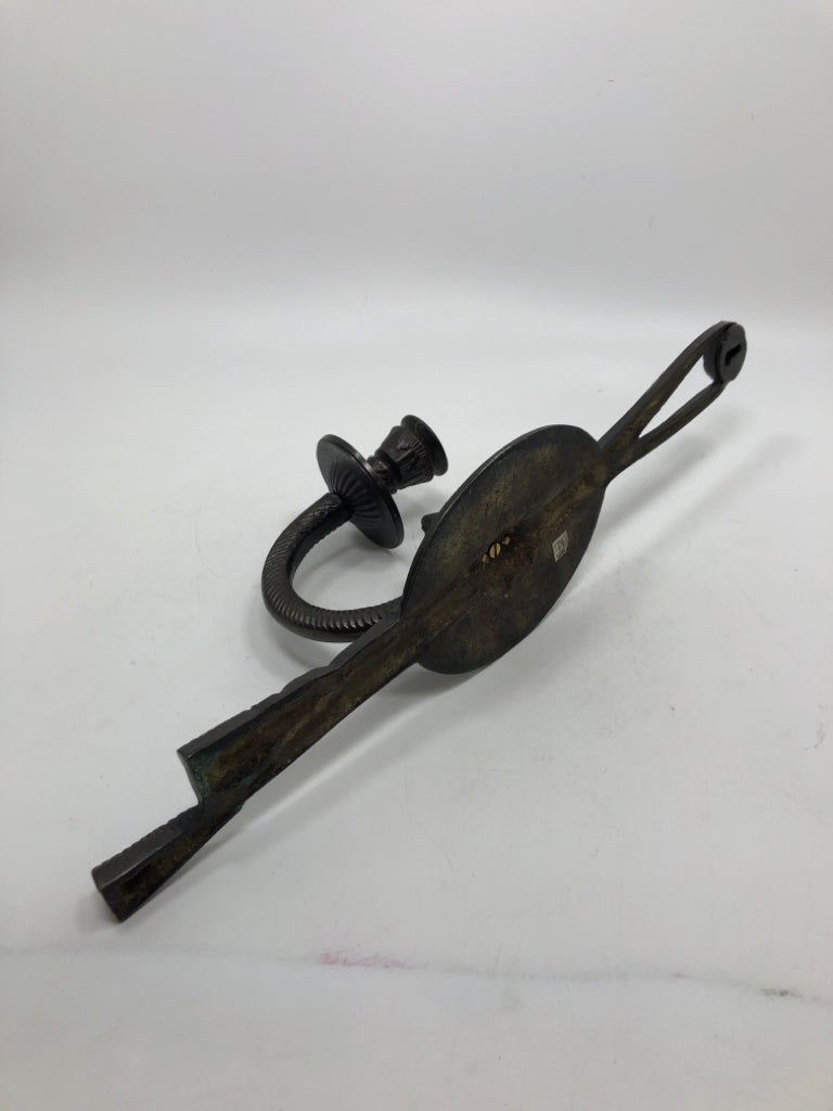 BROWN METAL TAPER CANDLE WALL SCONCE.