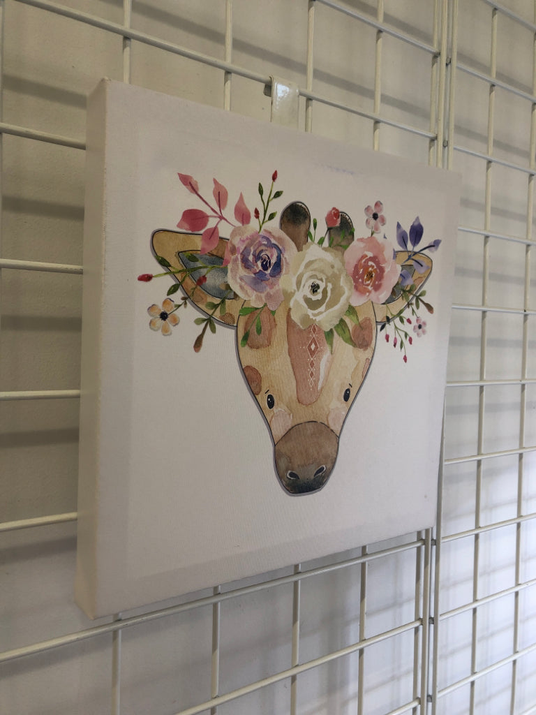 GIRAFFE WITH FLORAL CANVAS WALL ART.