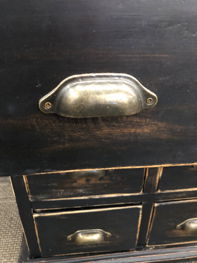 BLACK DISTRESSED CABINET W8 DRAWERS.
