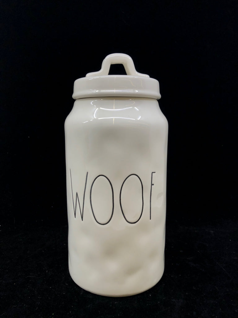 RAE DUNN "WOOF" CANISTER.