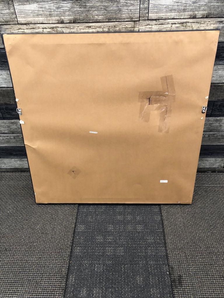 LARGE ABSTRACT ON CANVAS W/GOLD FRAME.