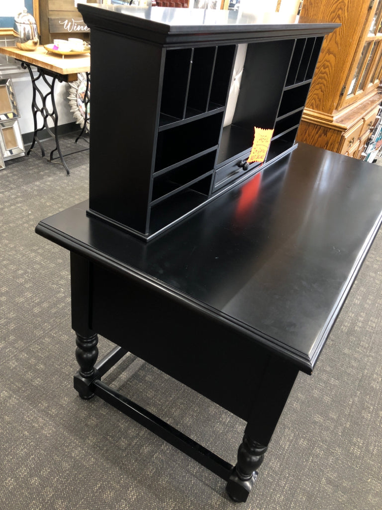 2PC BLACK WOOD DESK W/ SHELVES *MINOR WEAR.