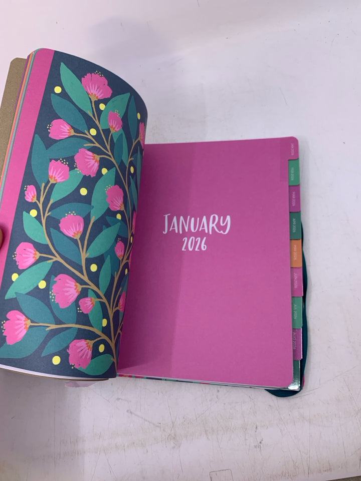 AQUA W/ PINK FLOWERS 2026 PLANNER.