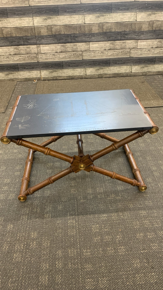 VTG HEAVY GRAND BANKS FISHERMAN SHIP-CARVED SLATE TABLE.