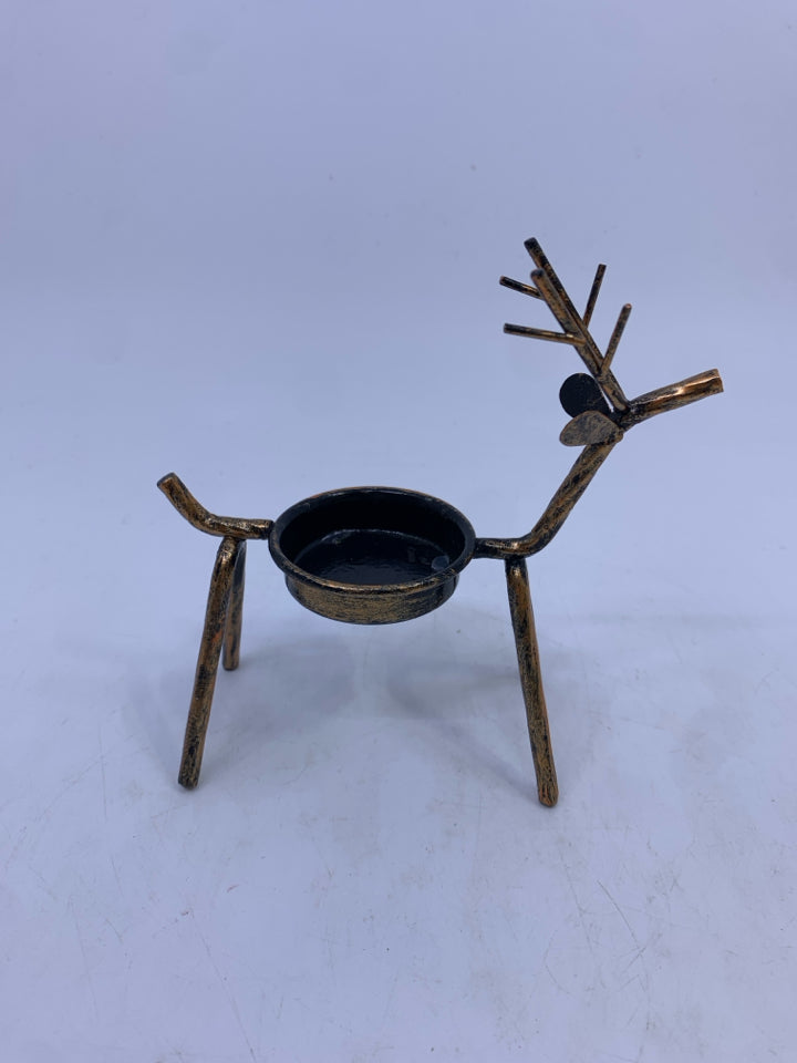 BROWN METAL DEER TEA LIGHT CANDLE HOLDER.