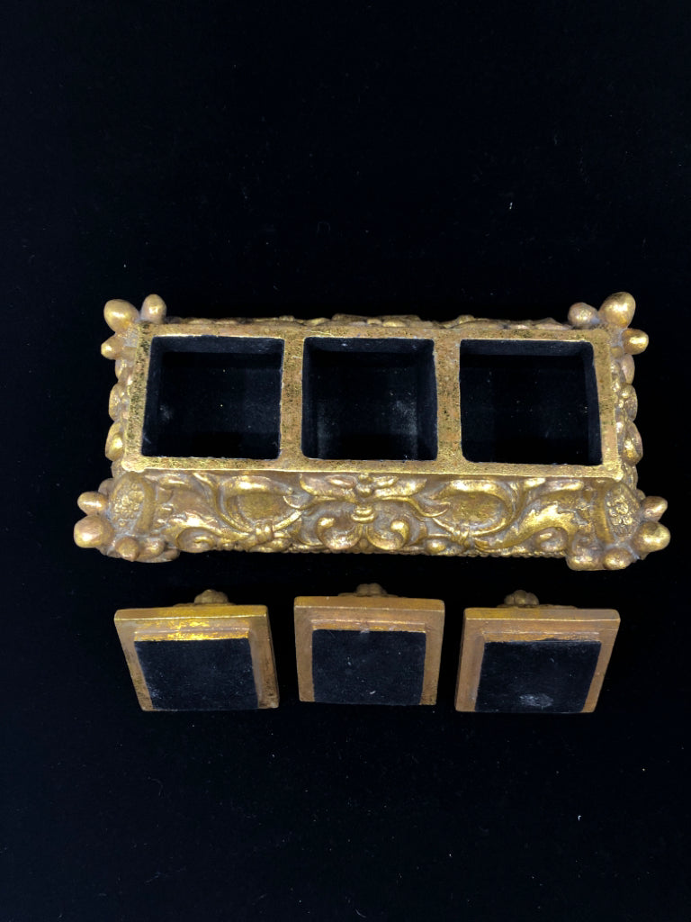 GOLD ORNATE 3-SECTION ORGANIZER W/LIDS.