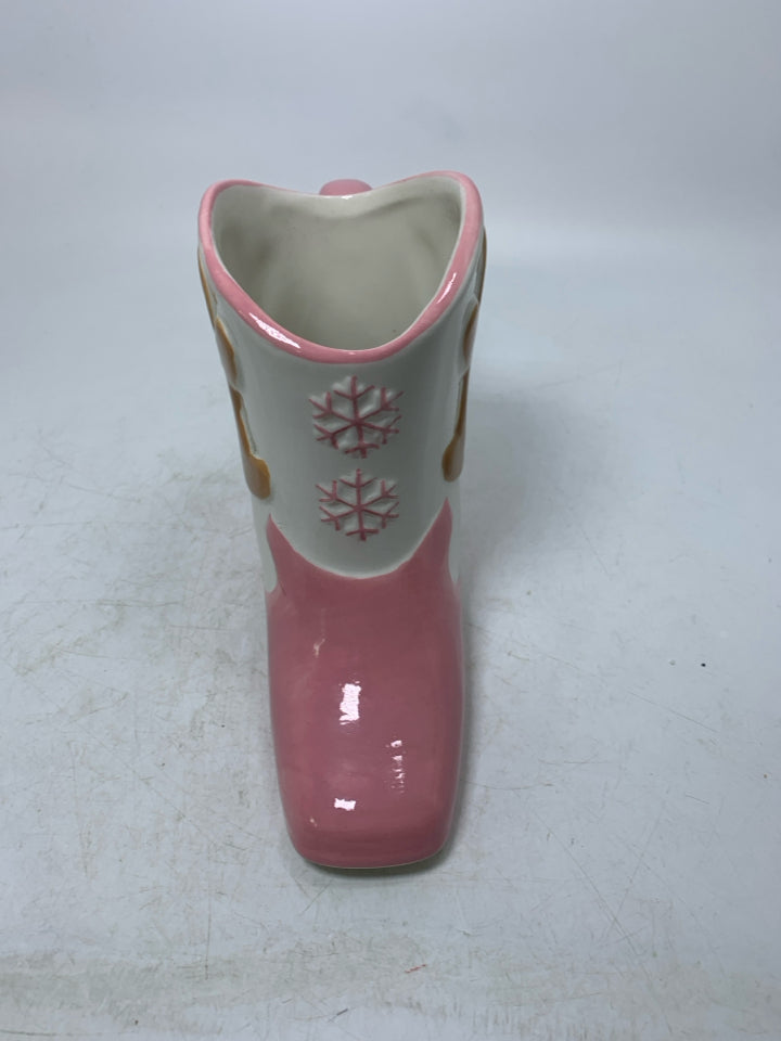 PINK COWGIRL BOOT W/ GINGERBREAD MAN.