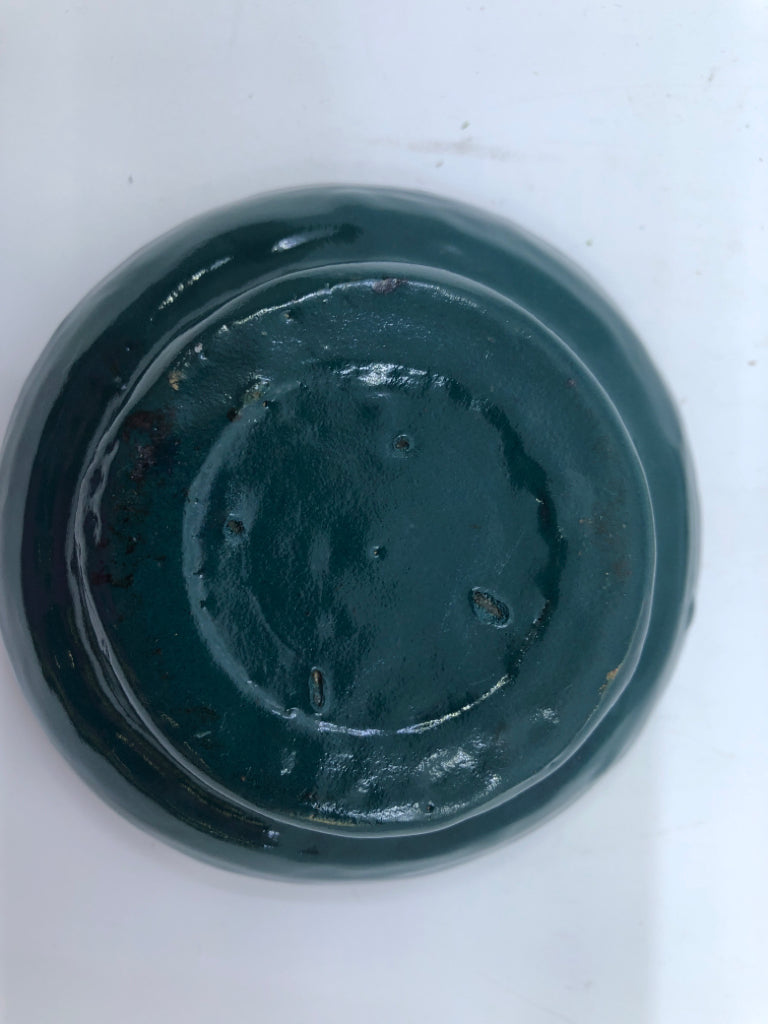 2-TONED POTTERY CANDLE HOLDER GREEN/BLUE.