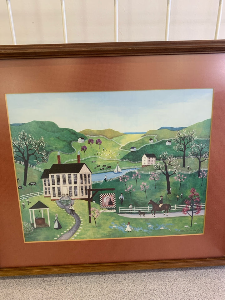WEATHERBURN FARM/VILLAGE IN WOOD FRAME WALL ART.
