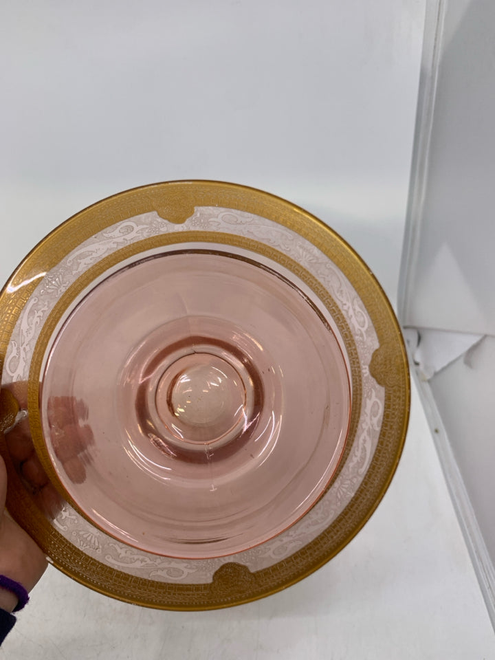 VTG PINK/ GOLD FOOTED CENTERPIECE BOWL.